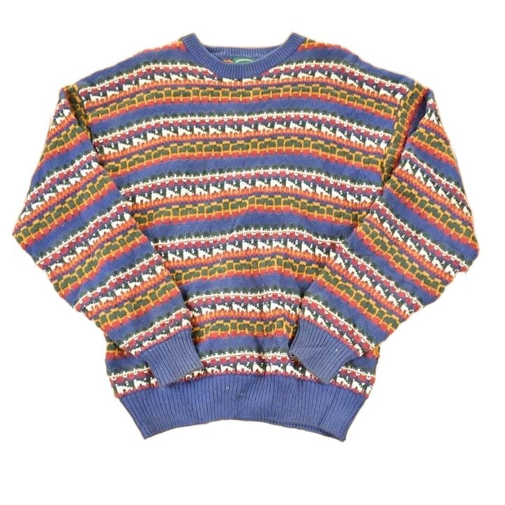 Vintage 1990s Izod Abstract Striped Knit Crewneck Sweater Men's M from propervintagecanada