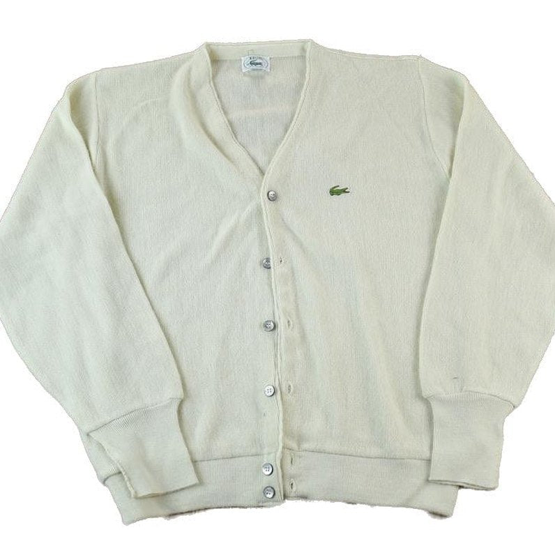 Vintage 1990s Izod Lacoste Knit Perfect Mild Distress Cardigan Sweater Made In USA from propervintagecanada