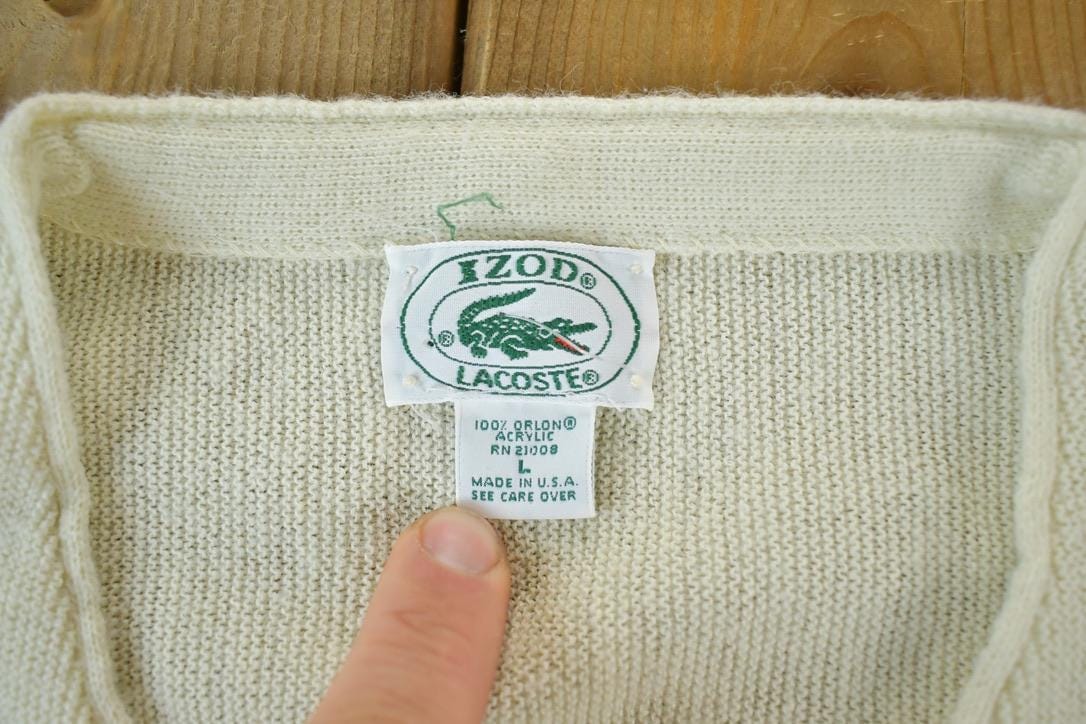 Vintage 1990s Izod Lacoste Knit Perfect Mild Distress Cardigan Sweater Made In USA from propervintagecanada