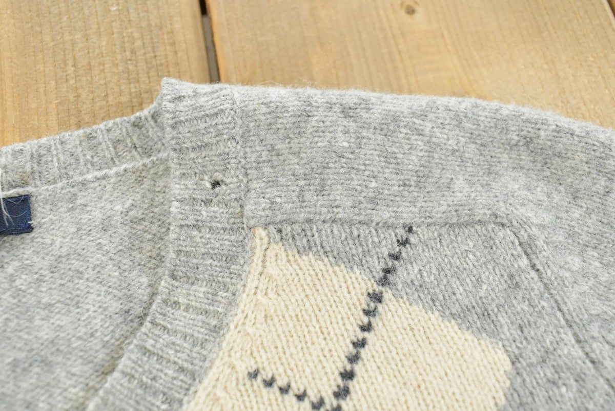 Vintage 1990s J Crew Lambswool Knit Argyle Crewneck Sweater Men's XXL from propervintagecanada