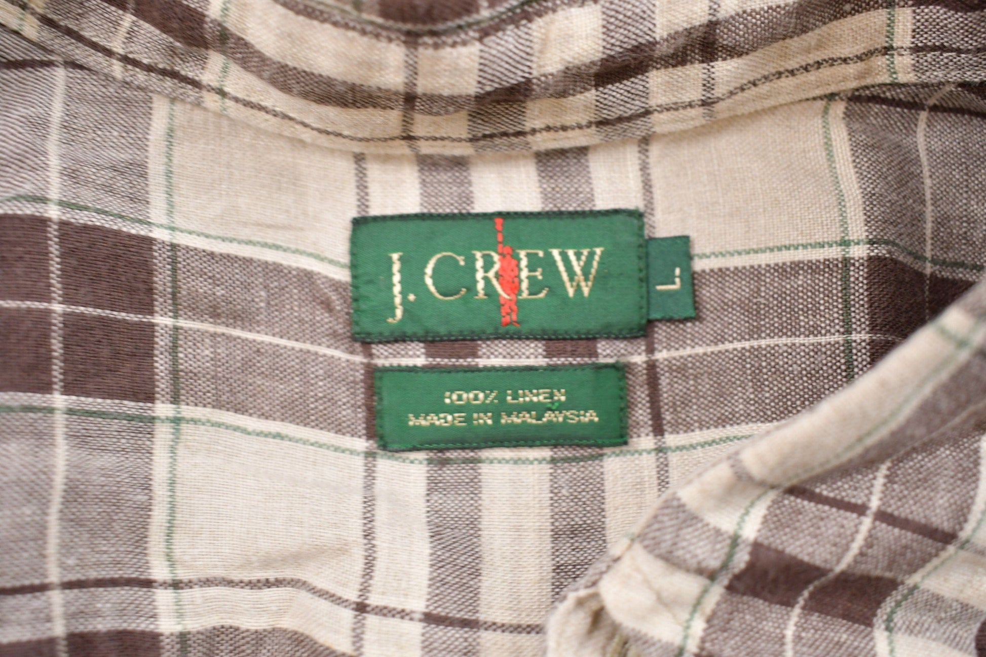Vintage 1990s J Crew Plaid Linen Button Up Shirt Men's Large from propervintagecanada