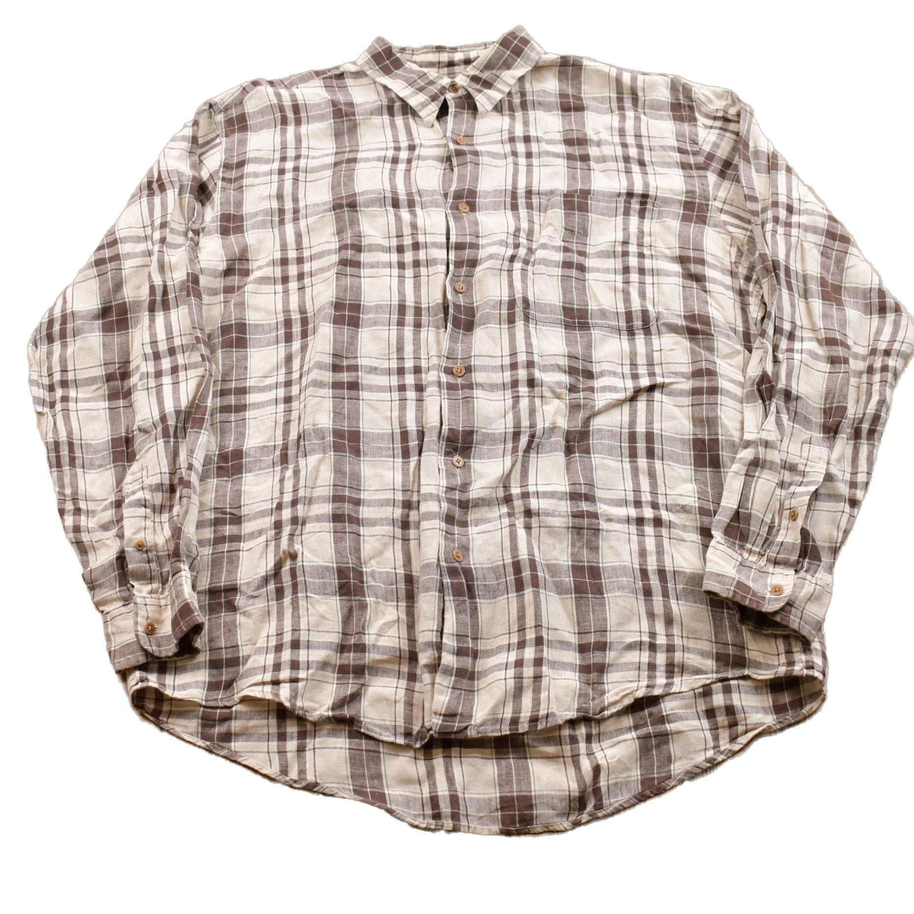Vintage 1990s J Crew Plaid Linen Button Up Shirt Men's Large from propervintagecanada