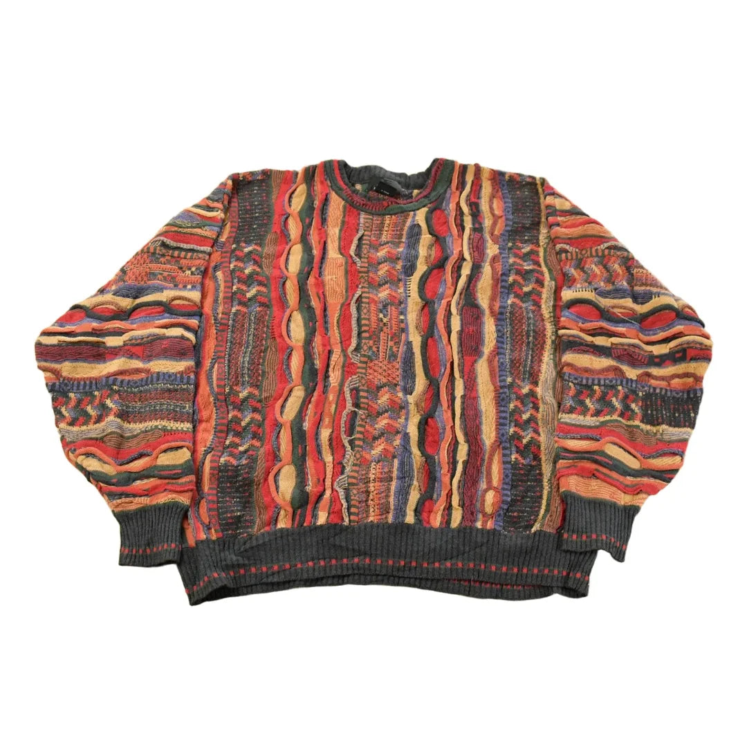 Vintage 1990s J. Ferrar 3D Cable Knit Crewneck Sweater Men's 2XL from propervintagecanada