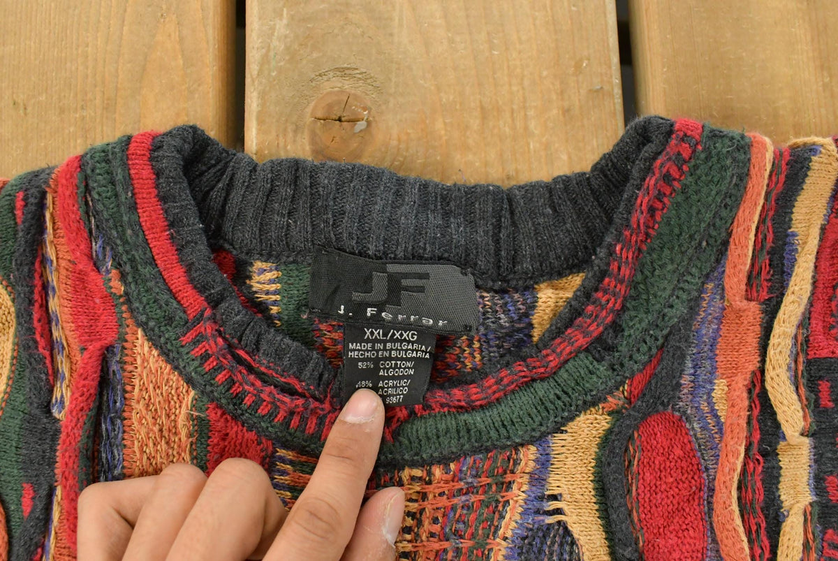 Vintage 1990s J. Ferrar 3D Cable Knit Crewneck Sweater Men's 2XL from propervintagecanada