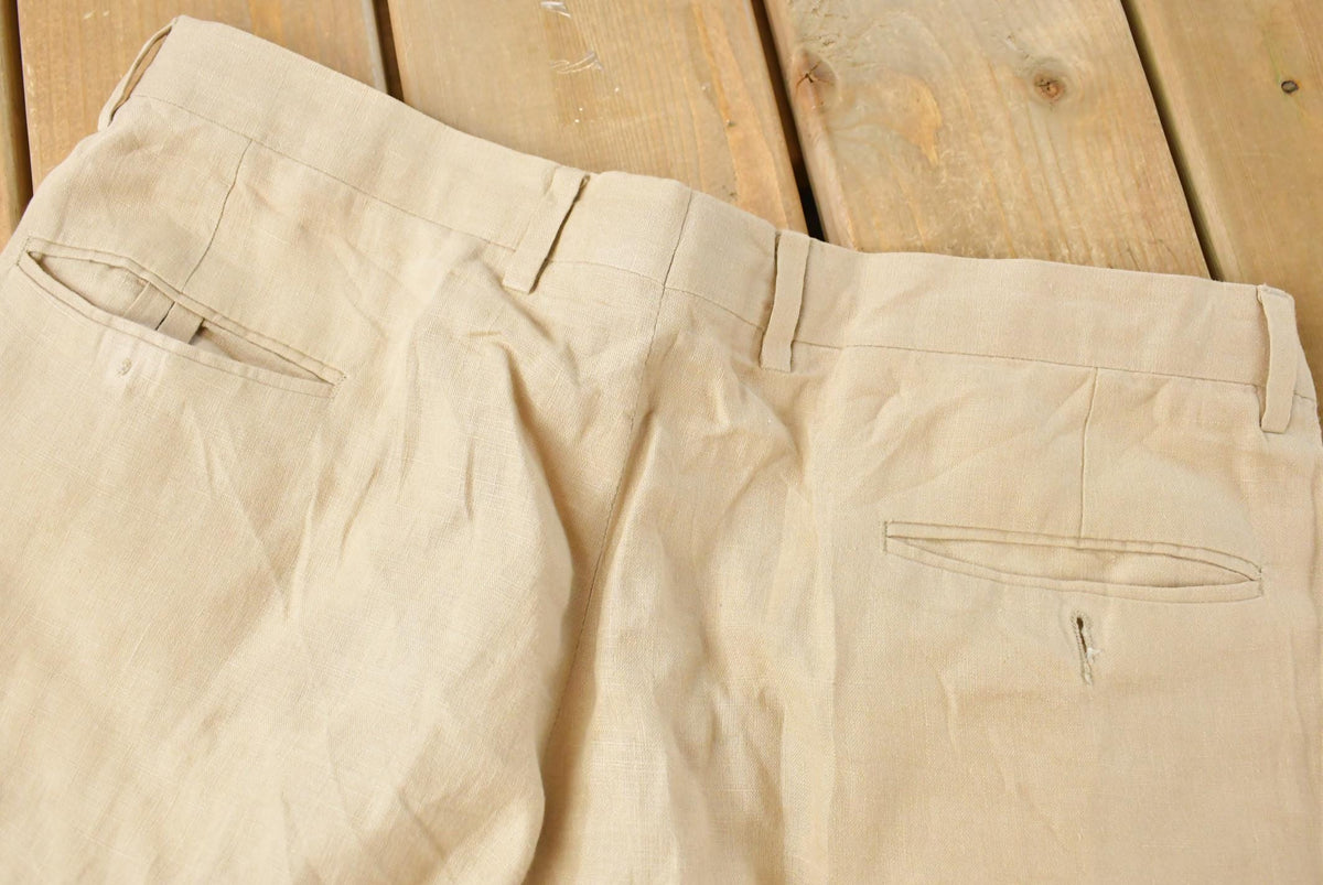 Vintage 1990s J. Peterson Linen Pleated Trousers Men's 36 x 31.5 from propervintagecanada