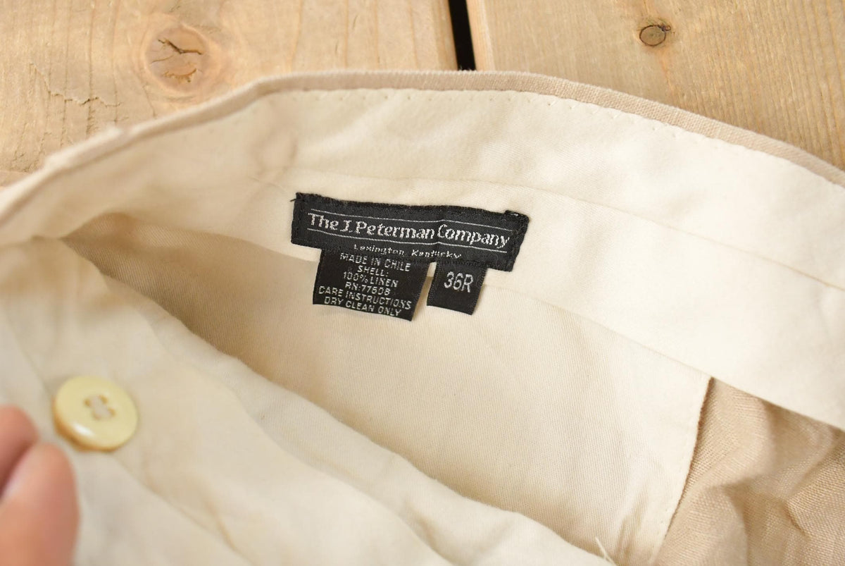 Vintage 1990s J. Peterson Linen Pleated Trousers Men's 36 x 31.5 from propervintagecanada