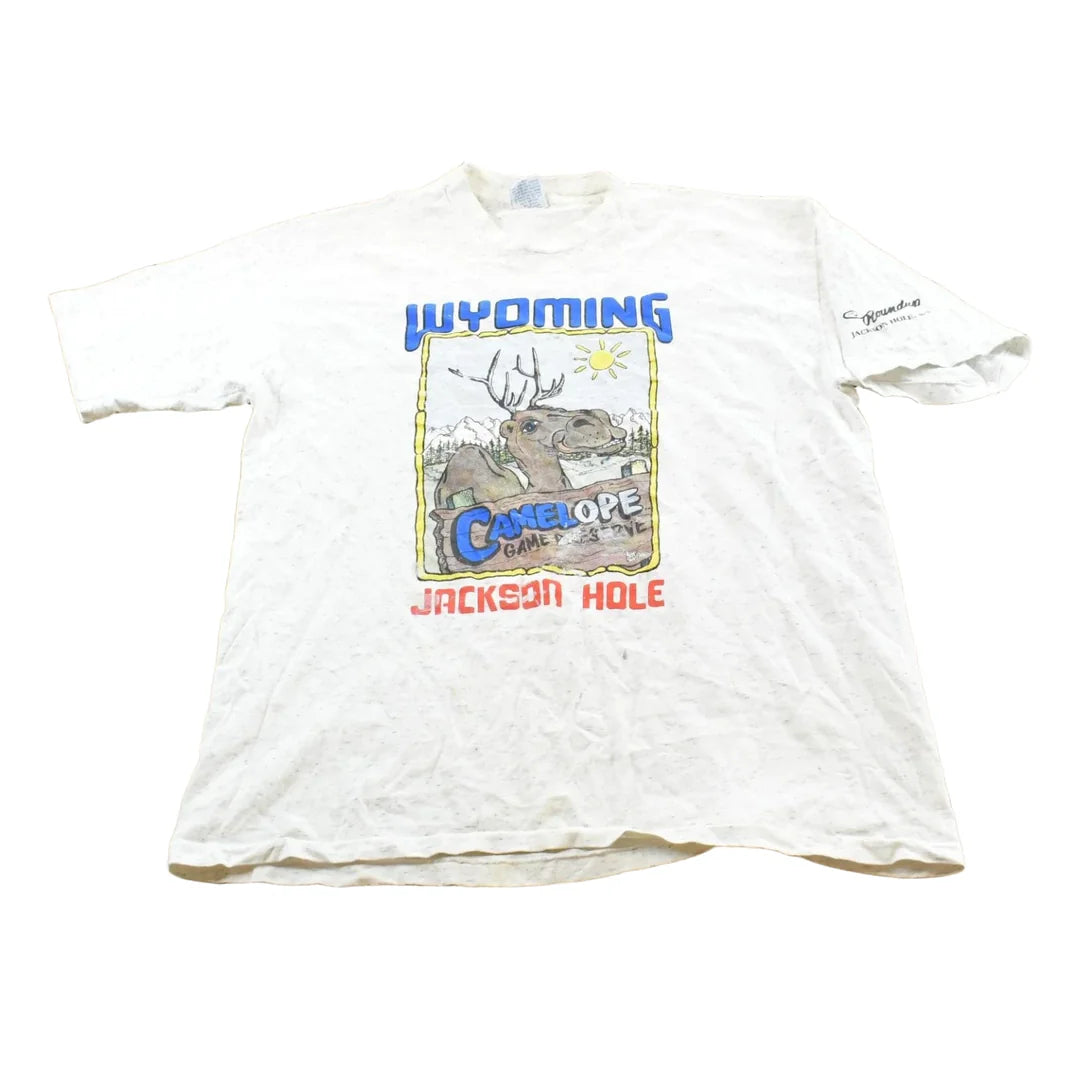 Vintage 1990s Jackson Hole Wyoming Camelope Definition Souvenir T-Shirt Mens M from propervintagecanada