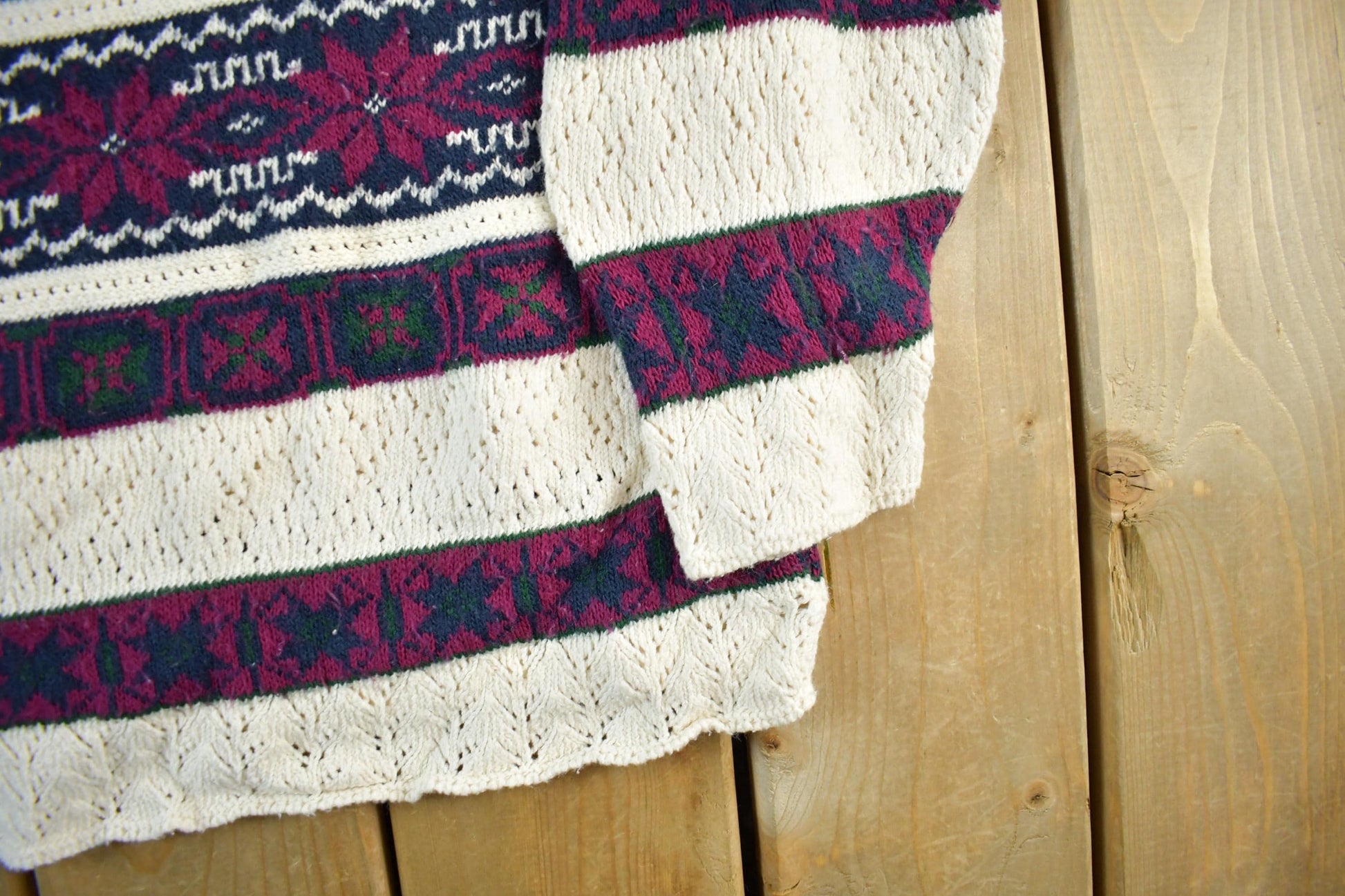 Vintage 1990s Jaguar Knit Floral Theme Crewneck Sweater Men's Large from propervintagecanada