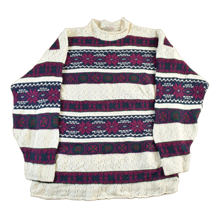 Vintage 1990s Jaguar Knit Floral Theme Crewneck Sweater Men's Large from propervintagecanada