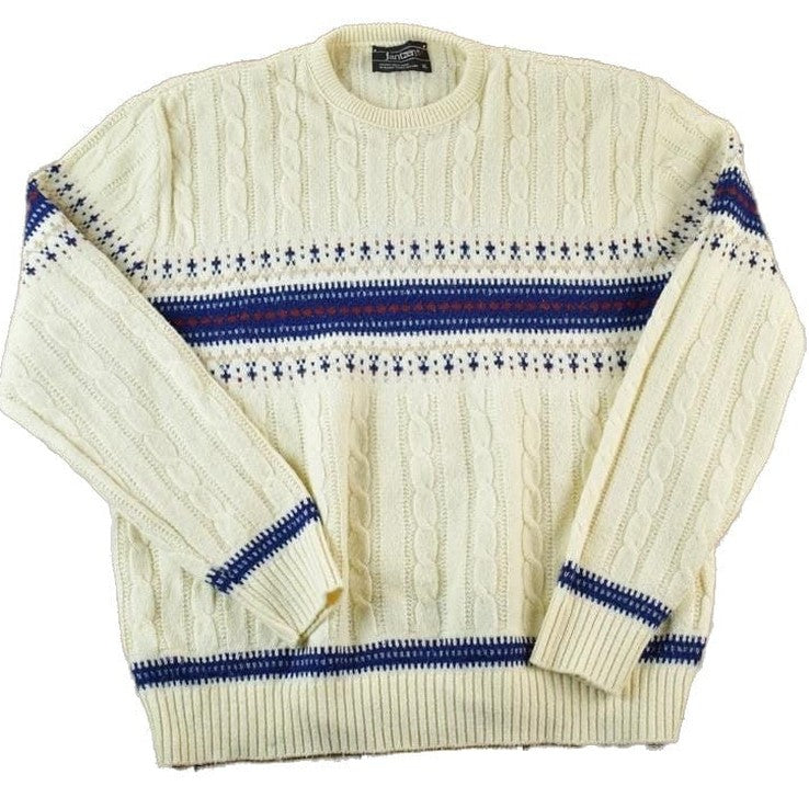 Vintage 1990s Jantzen Cable Knit Abstract Pattern Crewneck Sweater Men's XL from propervintagecanada