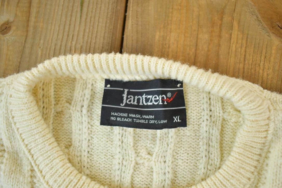Vintage 1990s Jantzen Cable Knit Abstract Pattern Crewneck Sweater Men's XL from propervintagecanada