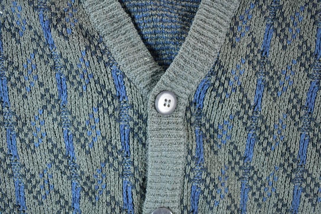 Vintage 1990s Jantzen Knit Abstract Pattern Cardigan Sweater Mens L from propervintagecanada