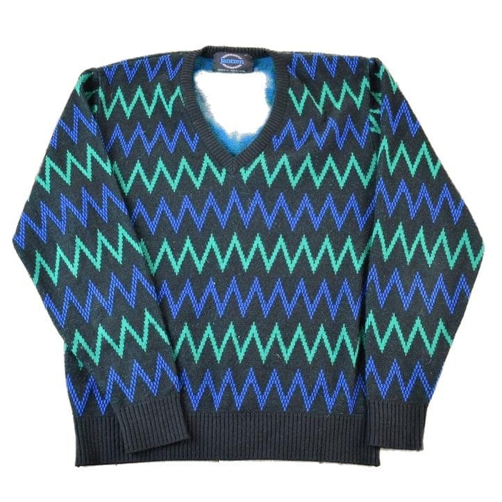 Vintage 1990s Jantzen Knit Abstract Pattern V Neck Sweater Men's Medium from propervintagecanada