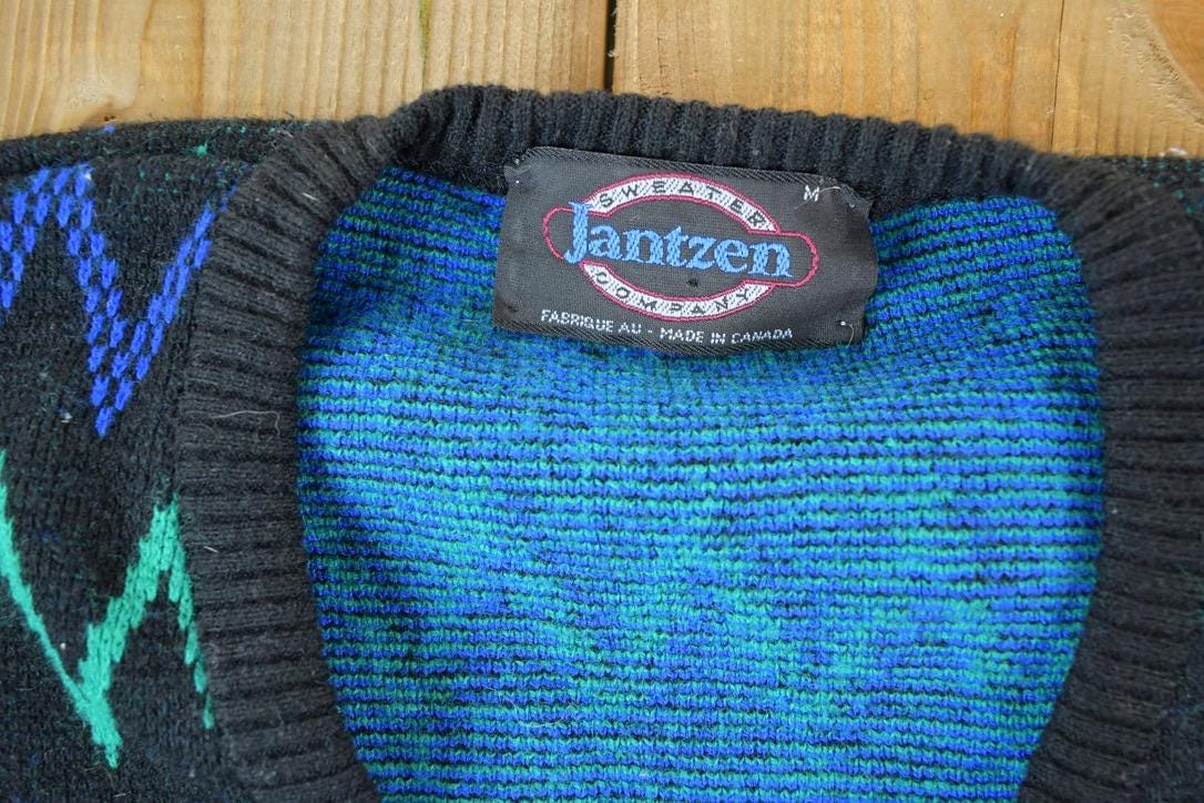 Vintage 1990s Jantzen Knit Abstract Pattern V Neck Sweater Men's Medium from propervintagecanada
