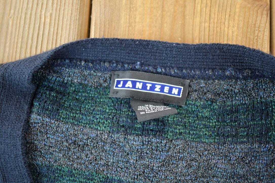 Vintage 1990s Jantzen Knit Perfect Mild Distress Cardigan Sweater Men's XL from propervintagecanada