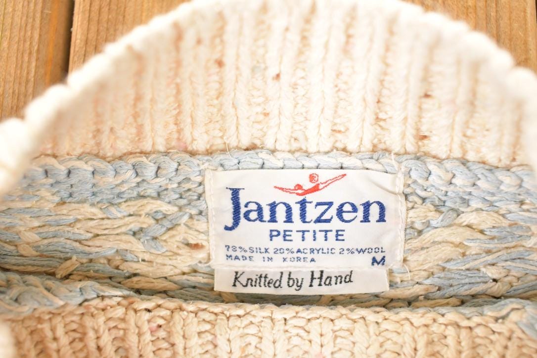 Vintage 1990s Jantzen Petit Hand Knit Silk Blend Abstract Pattern Crewneck Sweater Women's M Boxy from propervintagecanada