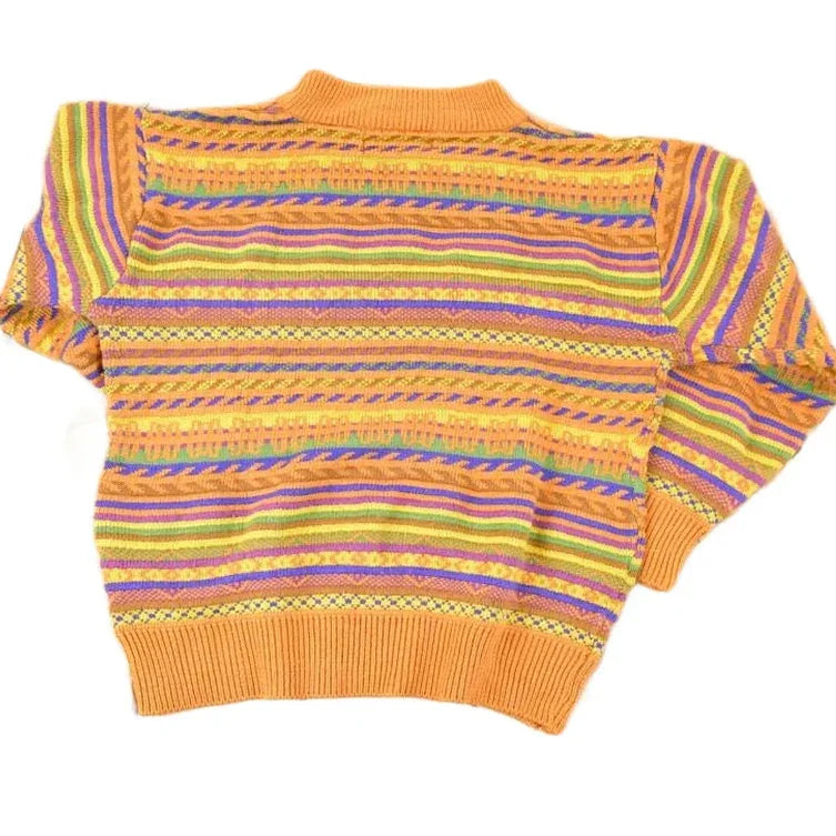 Vintage 1990s Jean Cox Striped Knit Crewneck Sweater Women's L from propervintagecanada