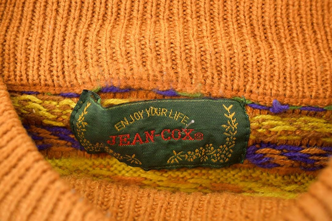 Vintage 1990s Jean Cox Striped Knit Crewneck Sweater Women's L from propervintagecanada