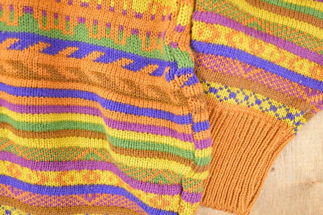 Vintage 1990s Jean Cox Striped Knit Crewneck Sweater Women's L from propervintagecanada