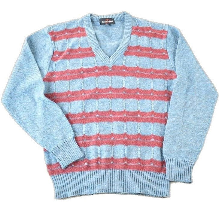 Vintage 1990s Jean Michaud Knit Abstract Pattern V Neck Sweater Men's Small from propervintagecanada