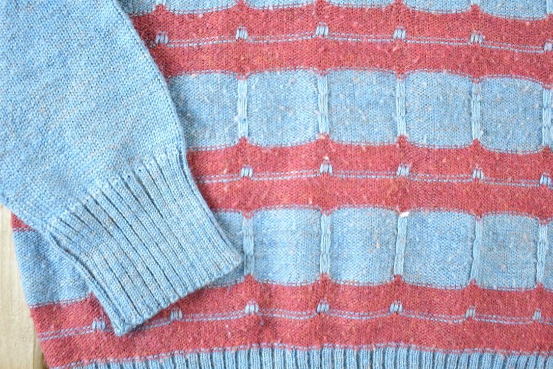 Vintage 1990s Jean Michaud Knit Abstract Pattern V Neck Sweater Men's Small from propervintagecanada