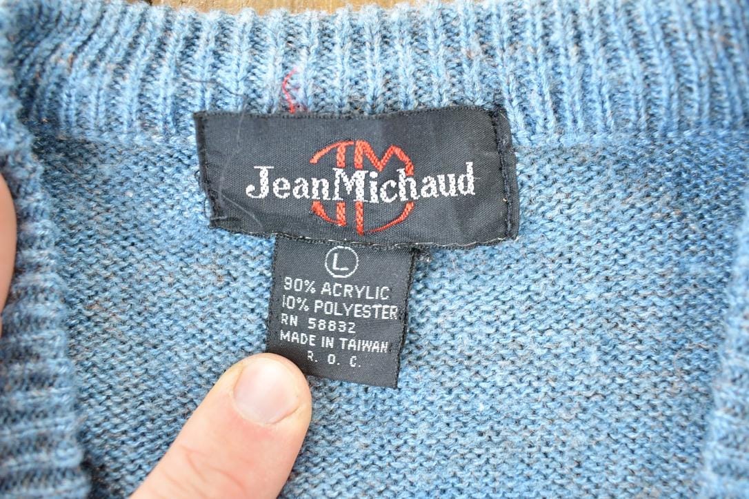 Vintage 1990s Jean Michaud Knit Abstract Pattern V Neck Sweater Men's Small from propervintagecanada