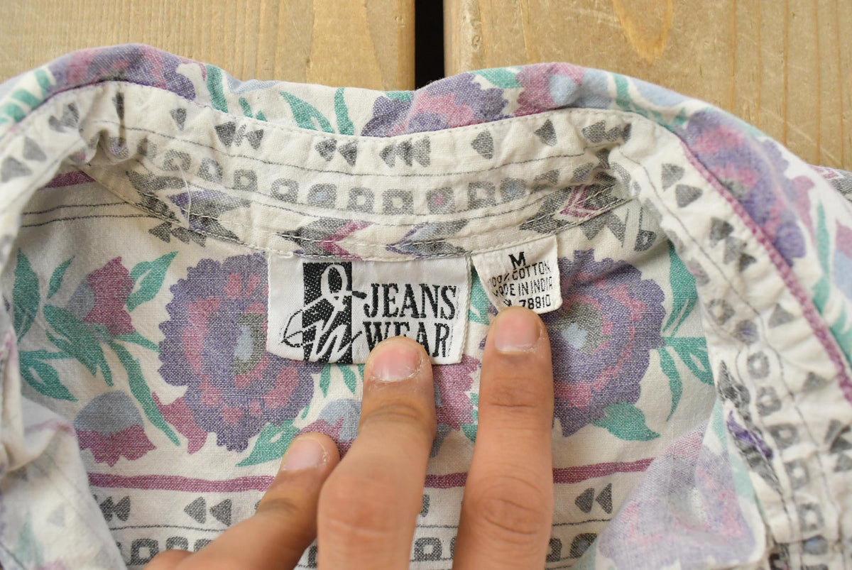 Vintage 1990s Jeans Wear AOP Floral Button Up Shirt Womens L from propervintagecanada