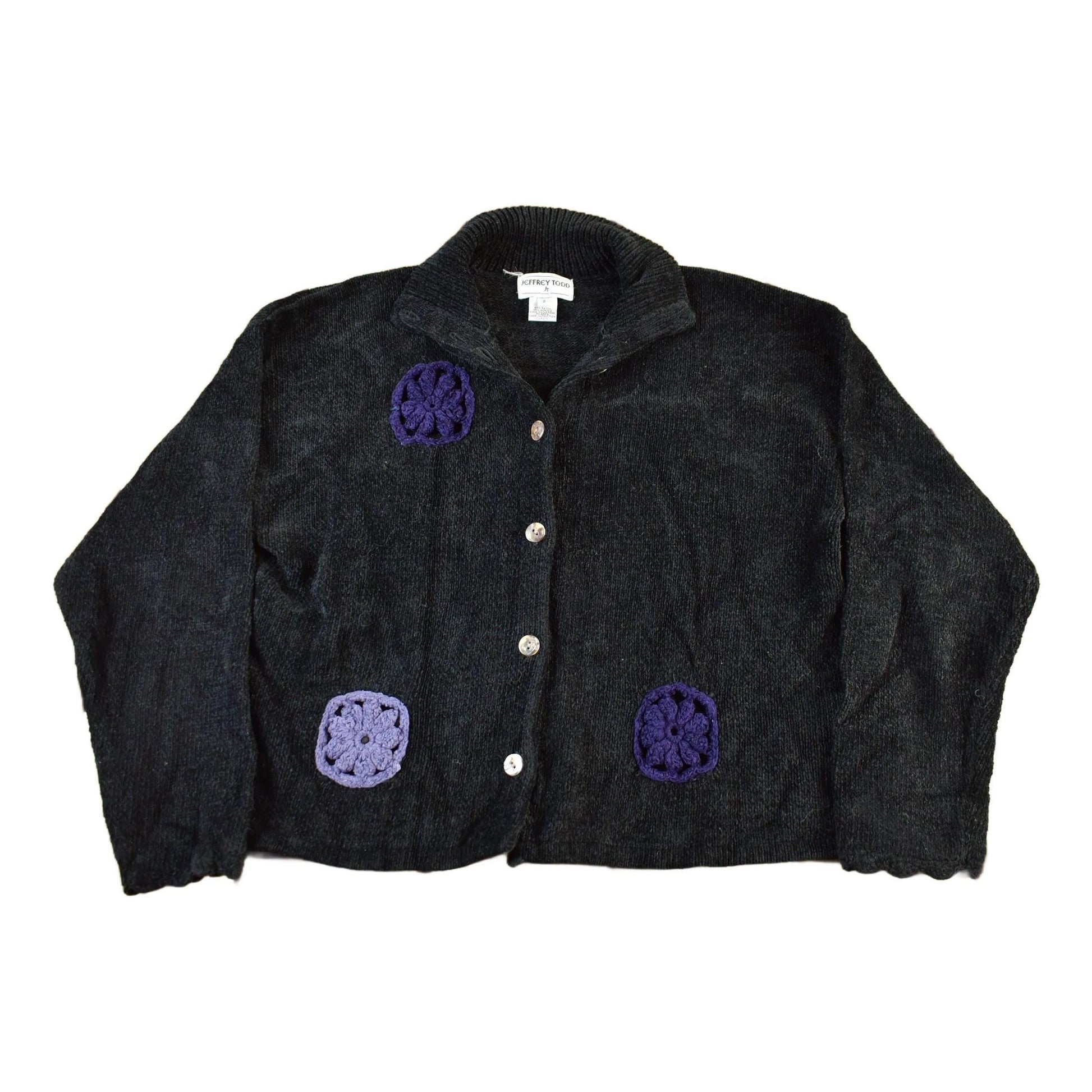 Vintage 1990s Jeffrey Todd Knit Floral Cardigan Sweater Women's Medium from propervintagecanada