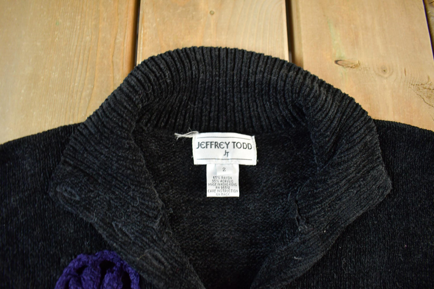 Vintage 1990s Jeffrey Todd Knit Floral Cardigan Sweater Women's Medium from propervintagecanada