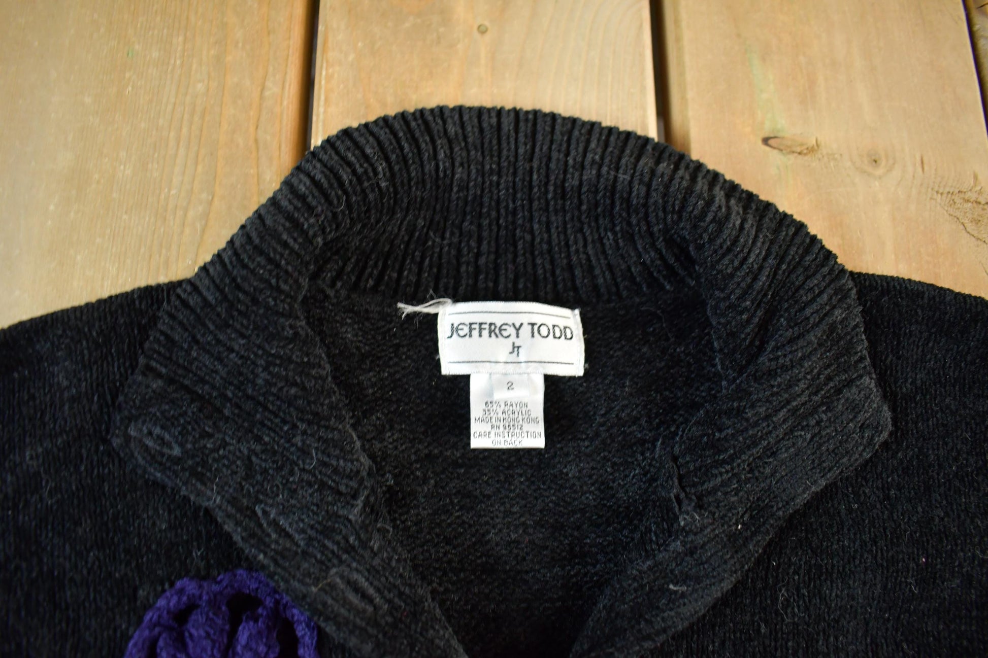 Vintage 1990s Jeffrey Todd Knit Floral Cardigan Sweater Women's Medium from propervintagecanada