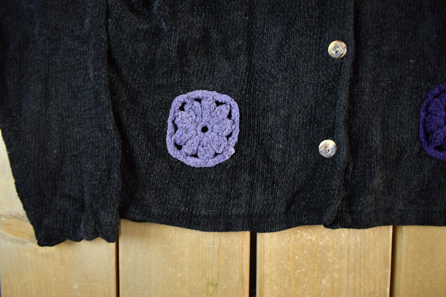 Vintage 1990s Jeffrey Todd Knit Floral Cardigan Sweater Women's Medium from propervintagecanada