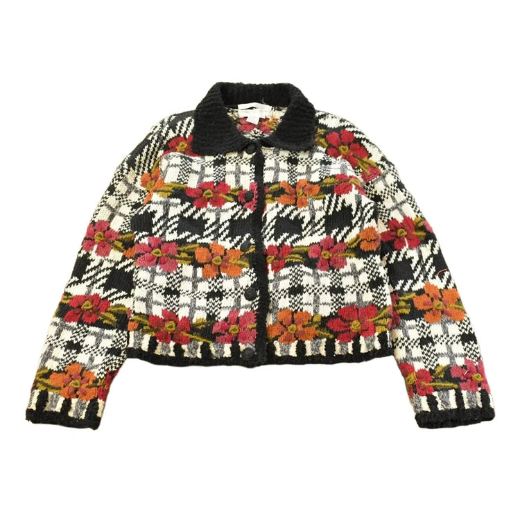 Vintage 1990s Jennifer & Company Hand Knit Floral Cardigan Sweater Women's S from propervintagecanada