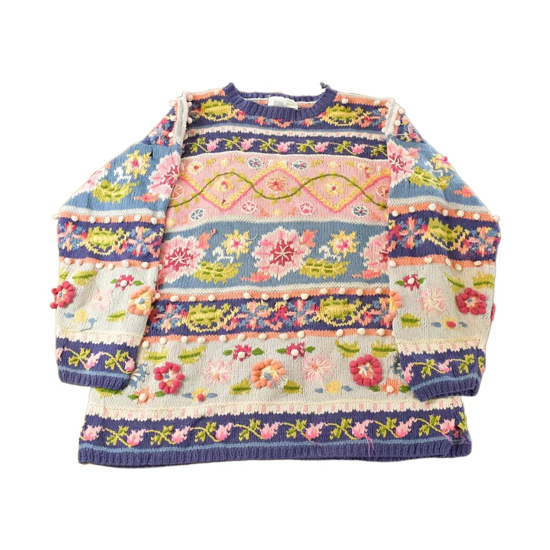 Vintage 1990s Jennifer Reed Hand Knit Floral Crewneck Sweater Women's Small from propervintagecanada