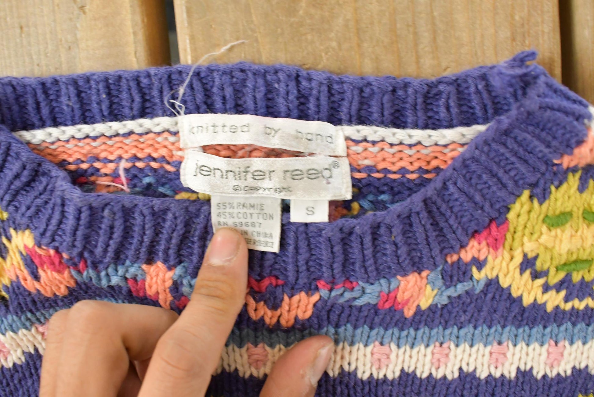 Vintage 1990s Jennifer Reed Hand Knit Floral Crewneck Sweater Women's Small from propervintagecanada