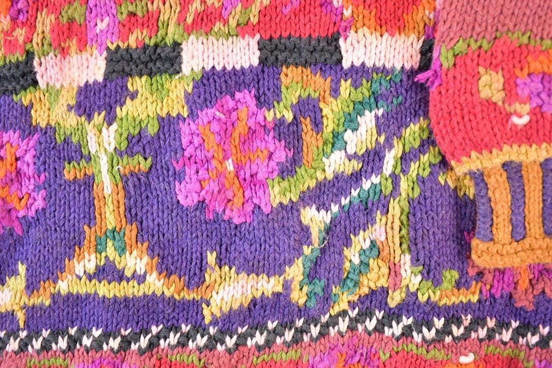 Vintage 1990s Jennifer Reed Knitted By Hand Chunky Knit AOP Abstract Floral Pattern Crewneck Sweater Women's L from propervintagecanada