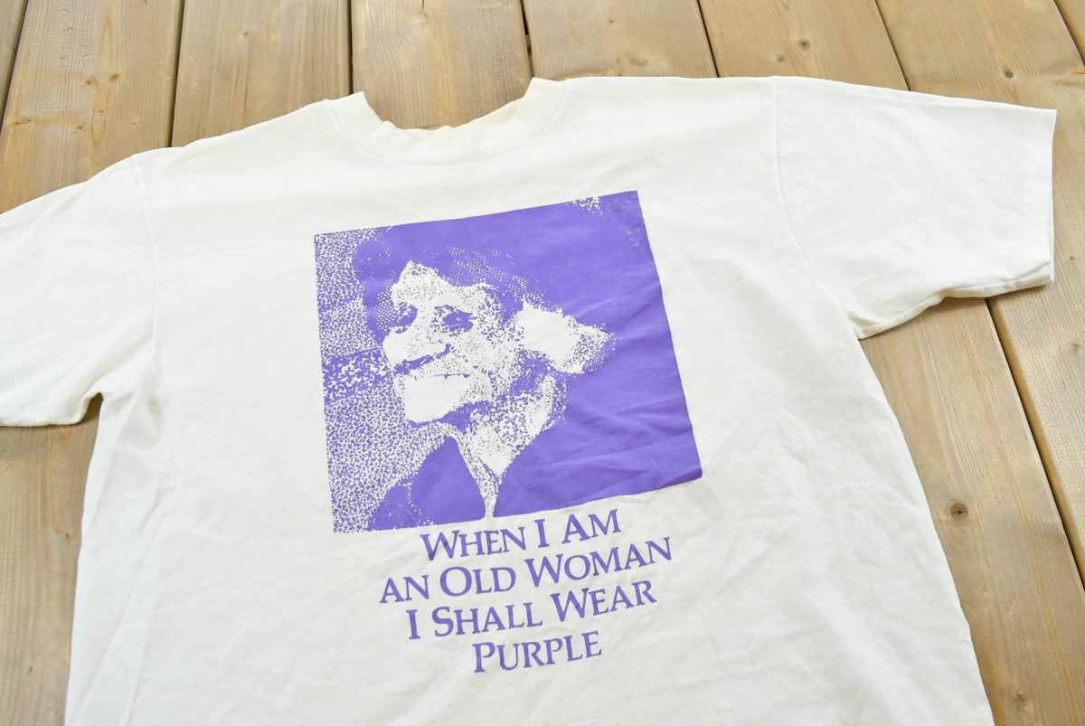 Vintage 1990s Jenny Joseph Warning Woman In Purple Single Stitch T-Shirt Mens M from propervintagecanada