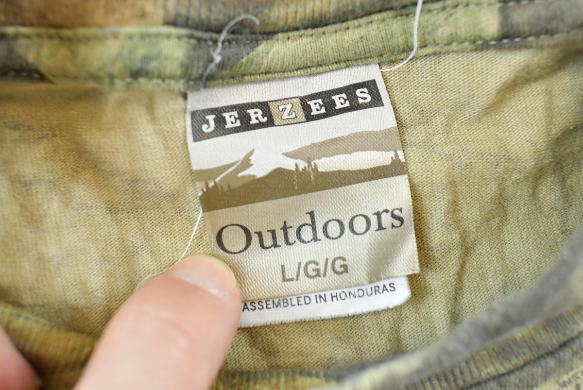Vintage 1990s Jerzees Advantage Timber Camo Long Sleeve T-Shirt Men's L from propervintagecanada
