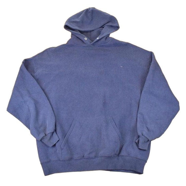 Vintage 1990s Jerzees Blank Navy Hoodie Sweatshirt Men's L from propervintagecanada