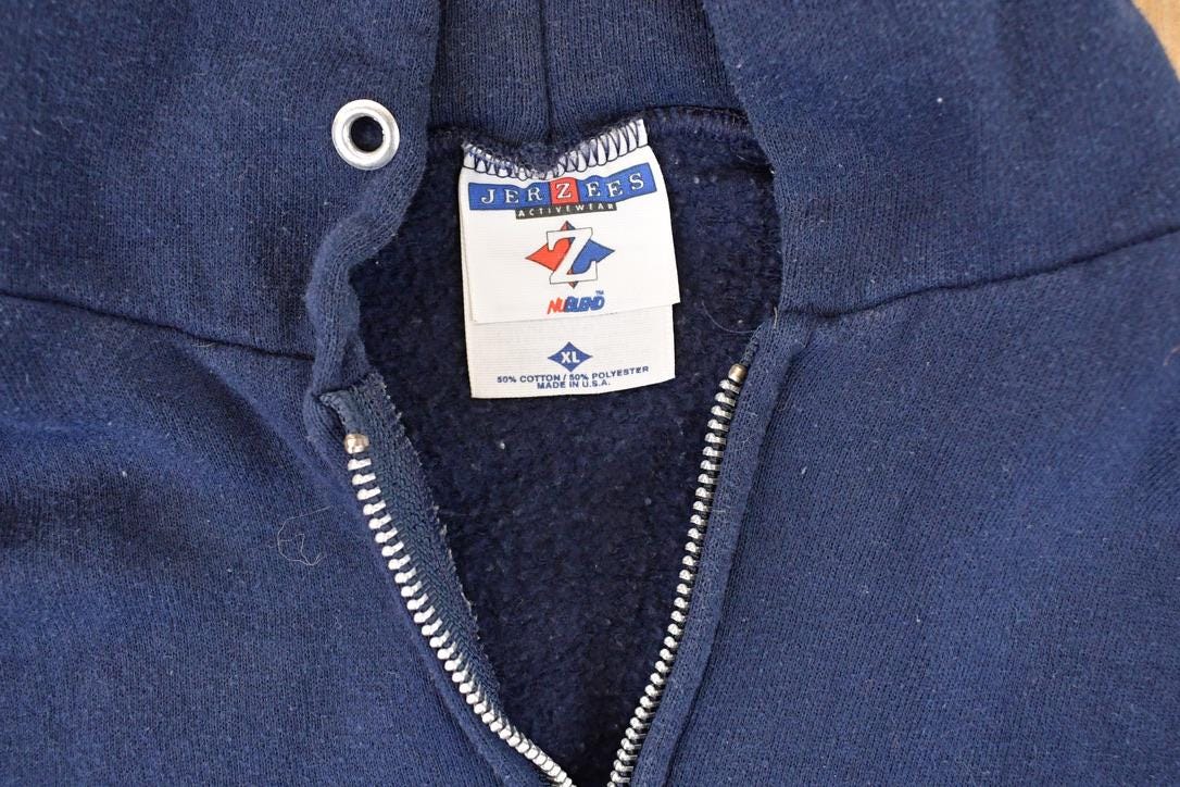 Vintage 1990s Jerzees Full Zip Blank Hoodie Sweatshirt Mens L from propervintagecanada