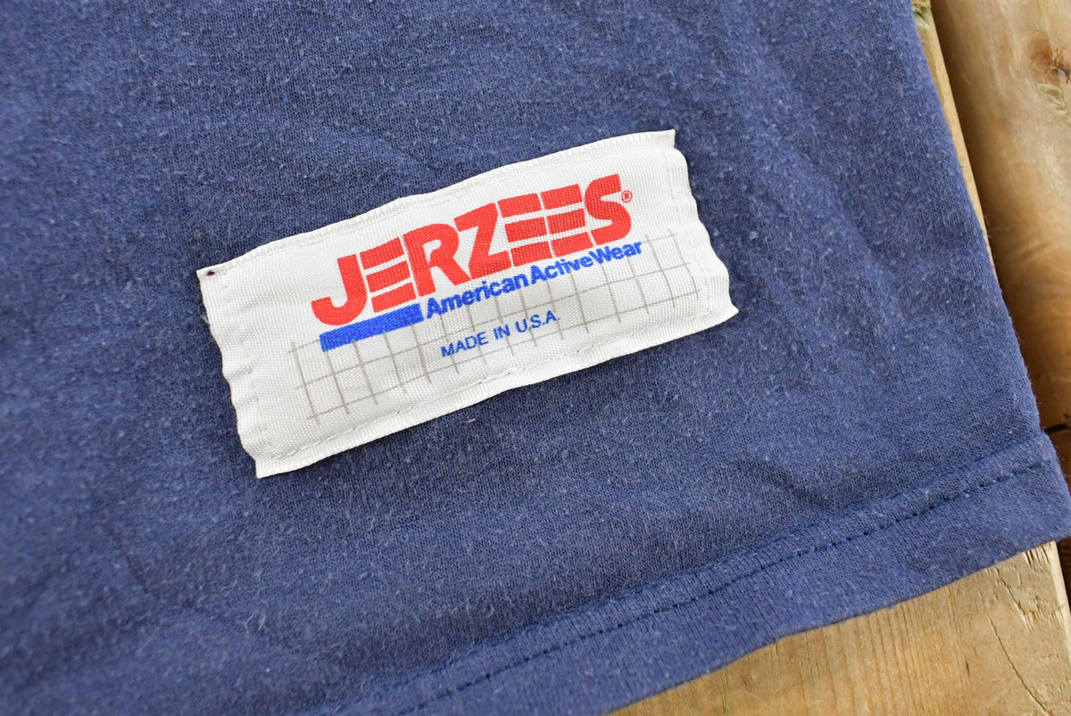 Vintage 1990s Jerzees Super T Blue Blank Pocket T-Shirt Men's L from propervintagecanada