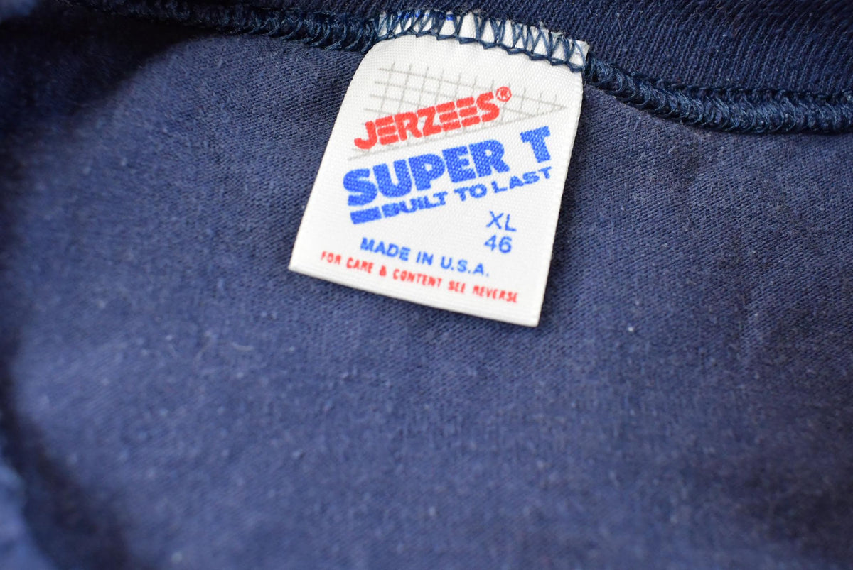 Vintage 1990s Jerzees Super T Blue Blank Pocket T-Shirt Men's L from propervintagecanada