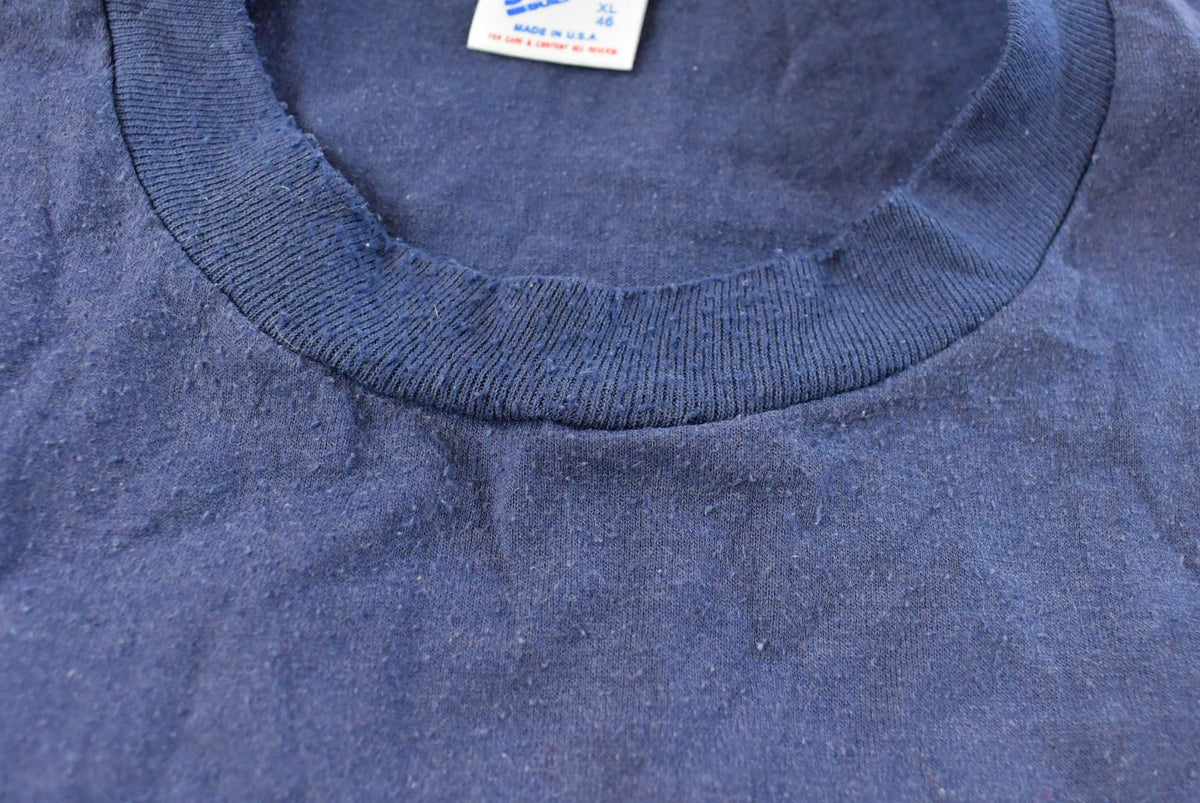 Vintage 1990s Jerzees Super T Blue Blank Pocket T-Shirt Men's L from propervintagecanada