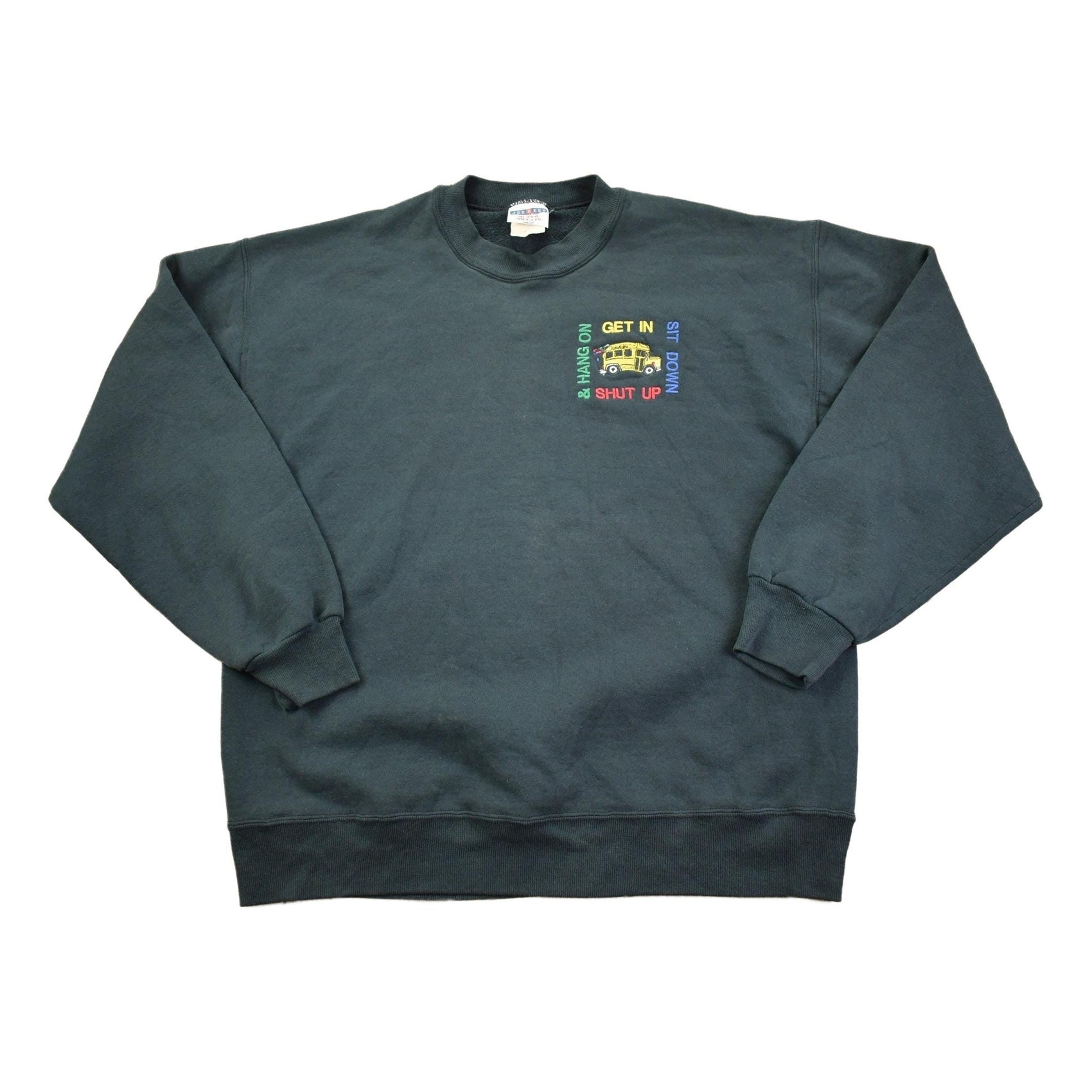 Vintage 1990s Jerzees Supersweats Embroidered Bus Crewneck Sweatshirt Men's L from propervintagecanada