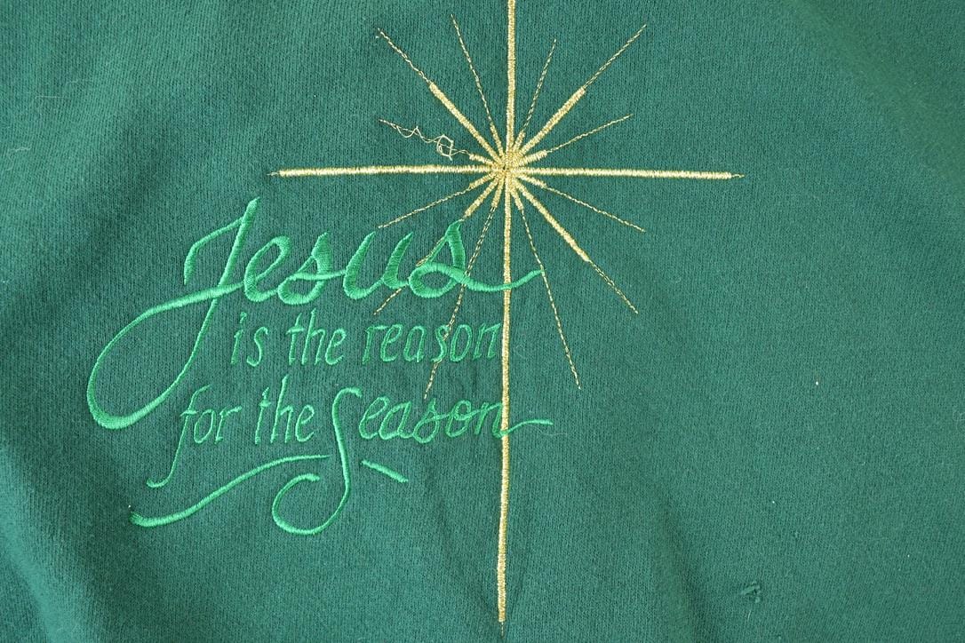 Vintage 1990s Jesus Is The Reason For The Season Crewneck Sweatshirt Made In USA Men's XL from propervintagecanada