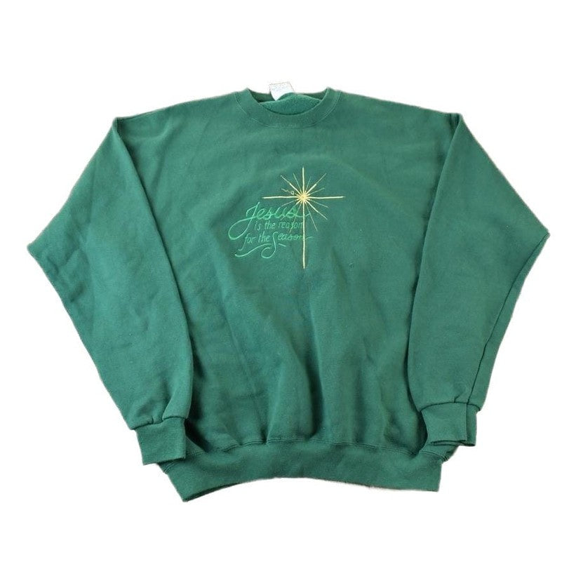 Vintage 1990s Jesus Is The Reason For The Season Crewneck Sweatshirt Made In USA Men's XL from propervintagecanada