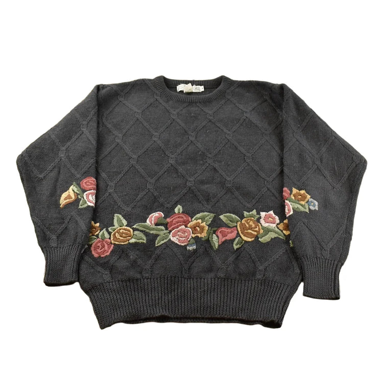Vintage 1990s JH Collectibles Wool Knit Floral Sweater Women's M from propervintagecanada