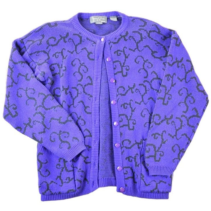 Vintage 1990s Jimmy Garcia Petite Hand Loomed Knit Abstract Pattern Cardigan Sweater Women's M from propervintagecanada
