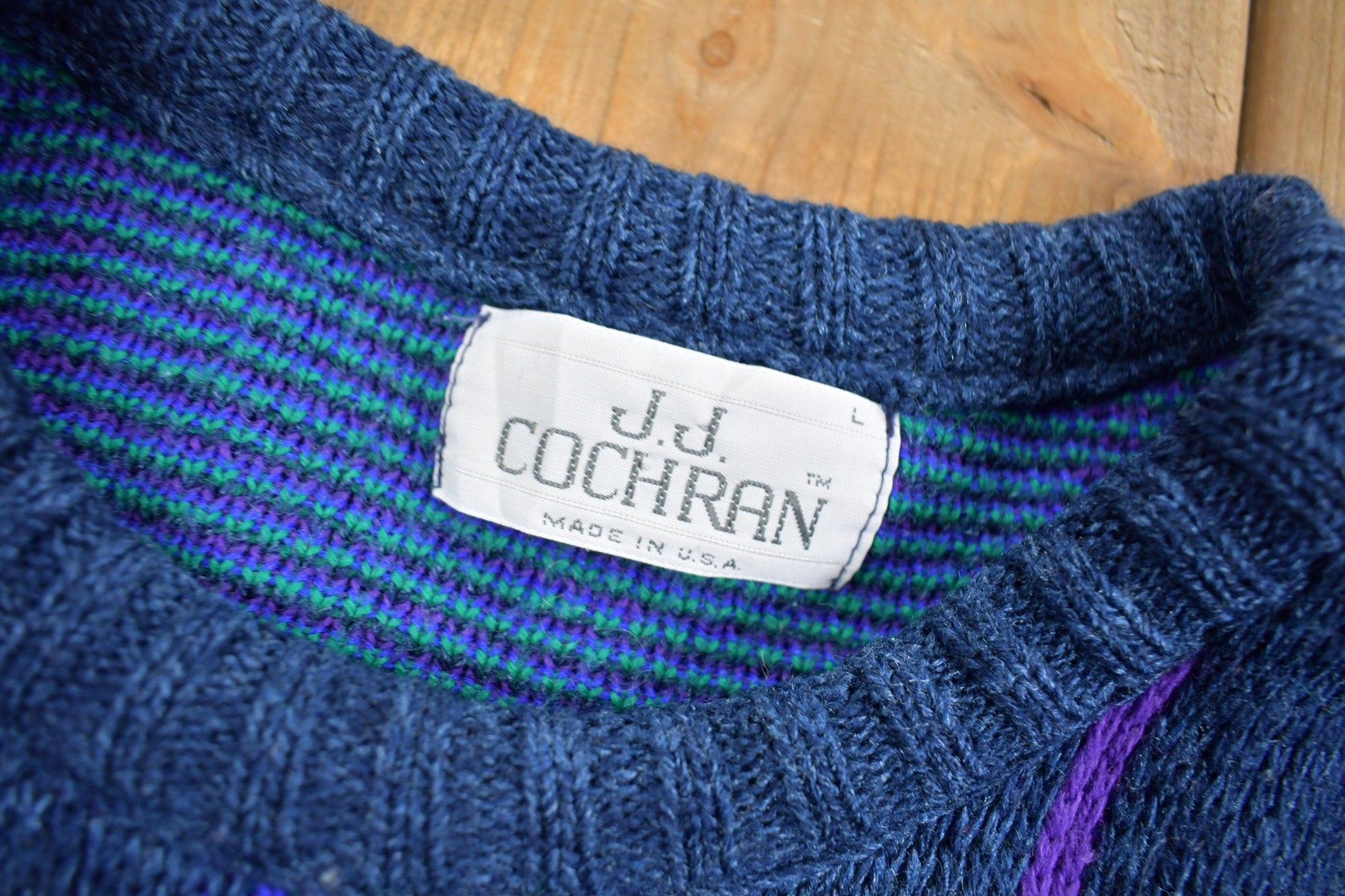 Vintage 1990s JJ Cochran Abstract Pattern Knit Crewneck Sweater Men's Medium from propervintagecanada