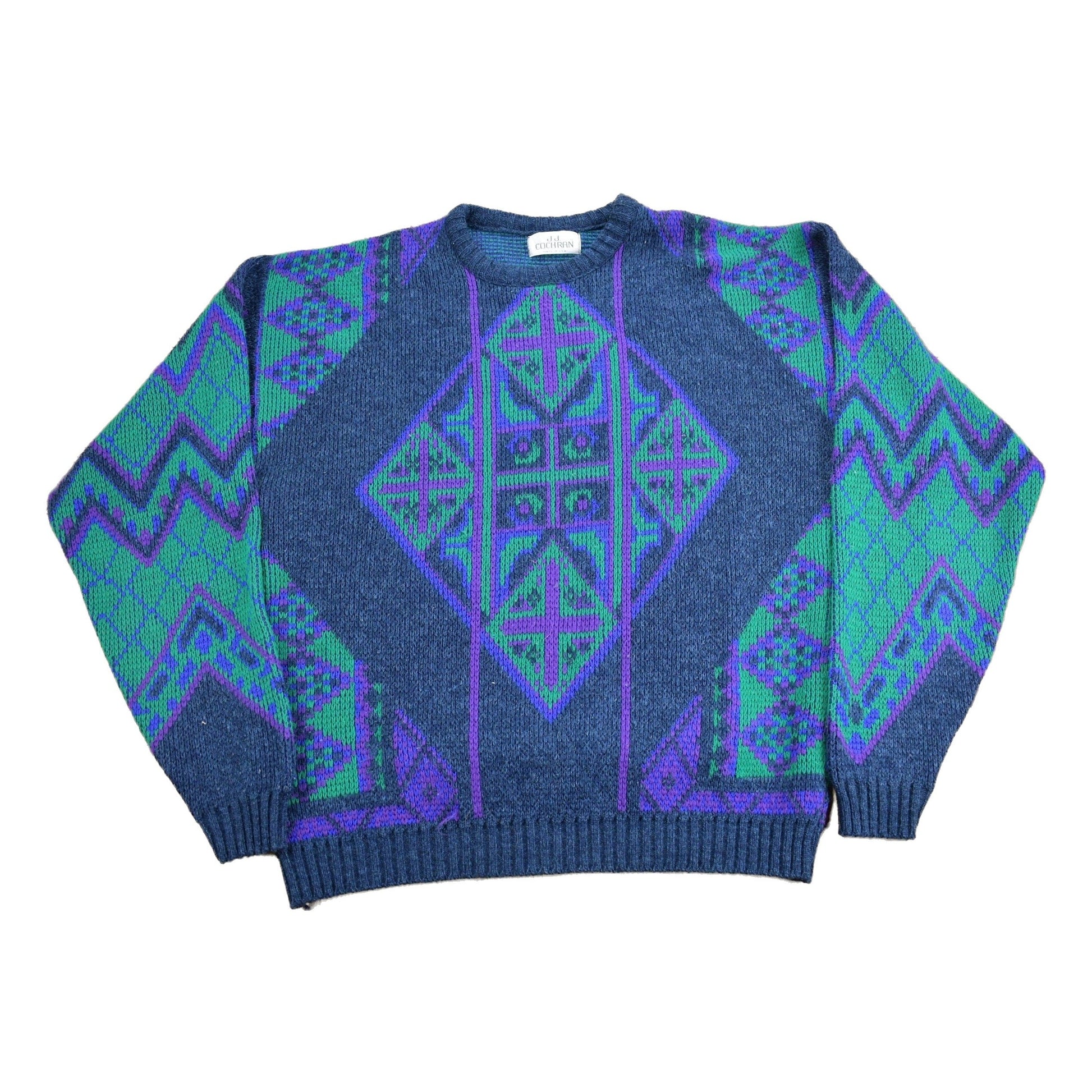 Vintage 1990s JJ Cochran Abstract Pattern Knit Crewneck Sweater Men's Medium from propervintagecanada