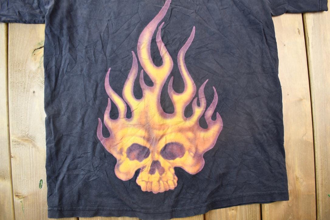 Vintage 1990s JNCO Jeans Skull Flame Graphic T Shirt Men's Large from propervintagecanada